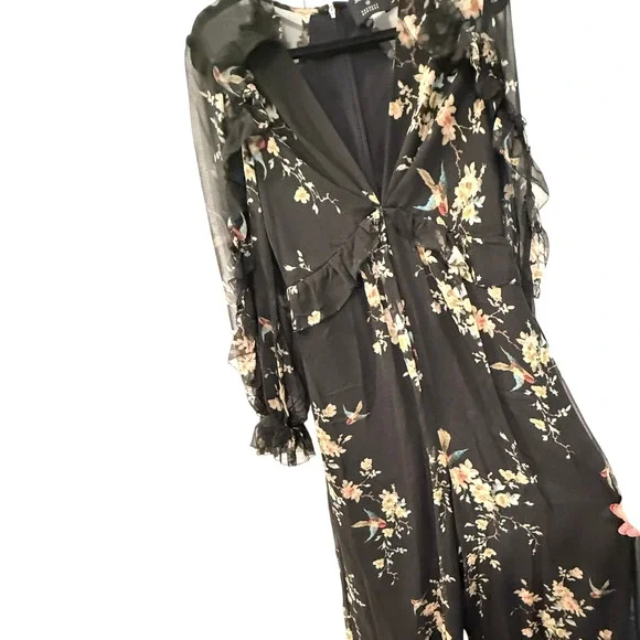 Zimmermann 1/ US 6 Maples $995 Feathery Silk Jumpsuit Wide Leg Maxi Dress Black - Picture 5 of 16